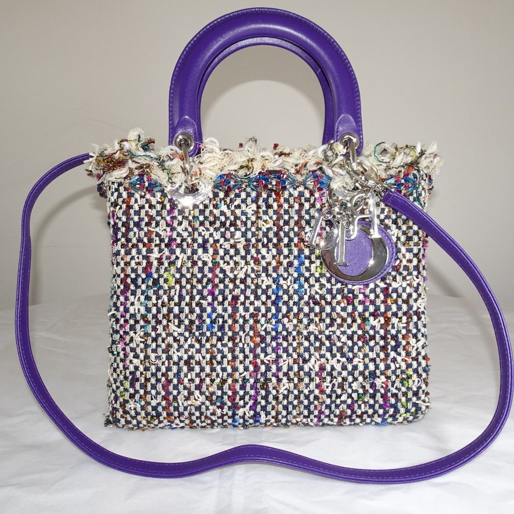 Christian Lady Dior Multicolor Crystal Tweed Shoulder Bag